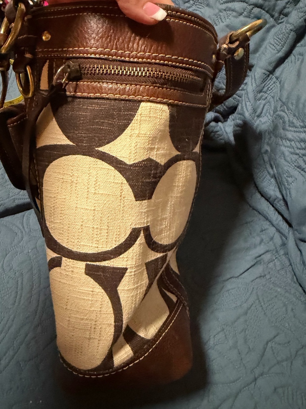 Coach Brown and Beige Signature Canvas Tote with Turn-Lock Front - Picture 8 of 9